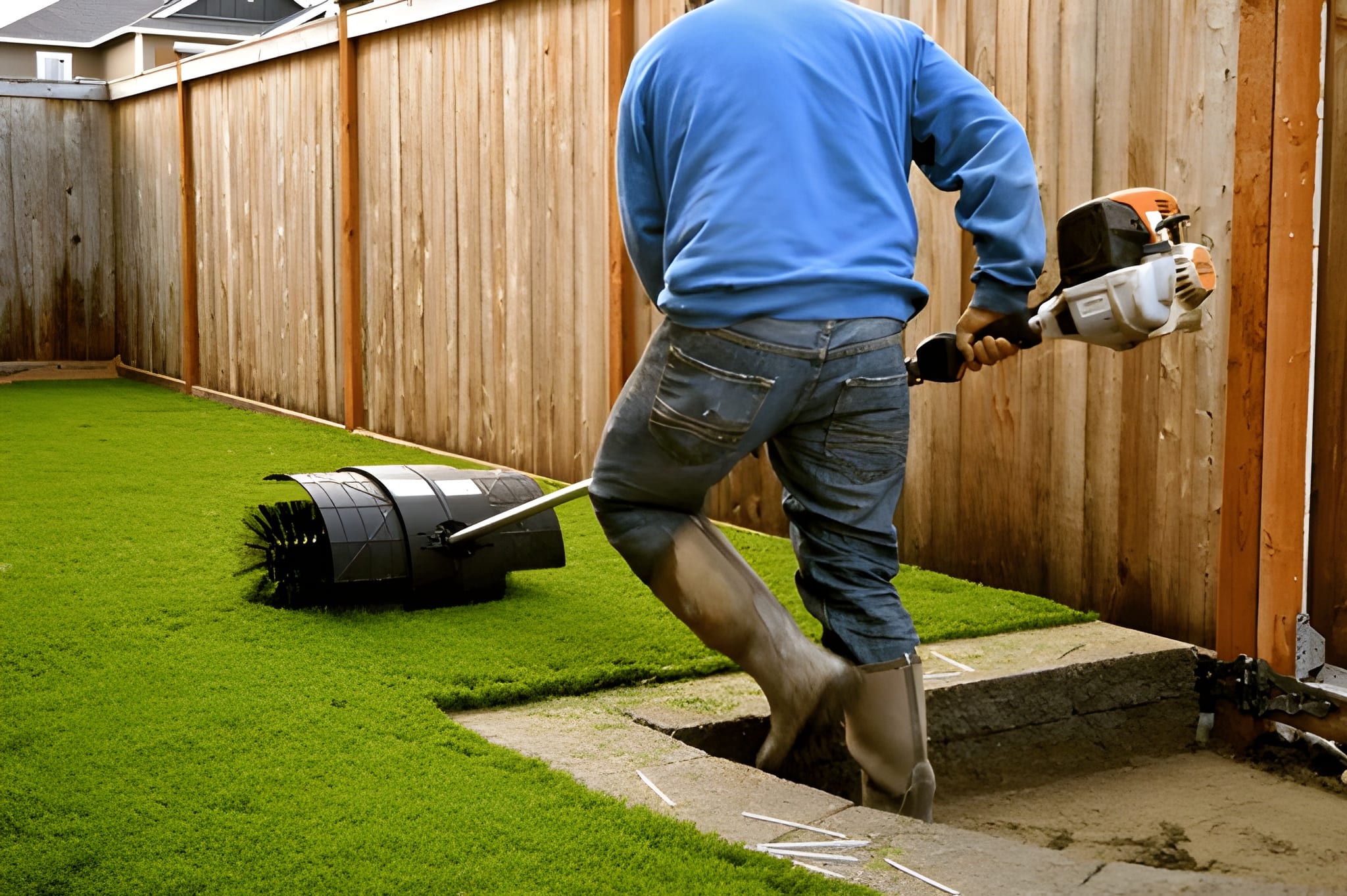 Residential front yard artificial grass installation in Las Vegas with curb appeal transformation