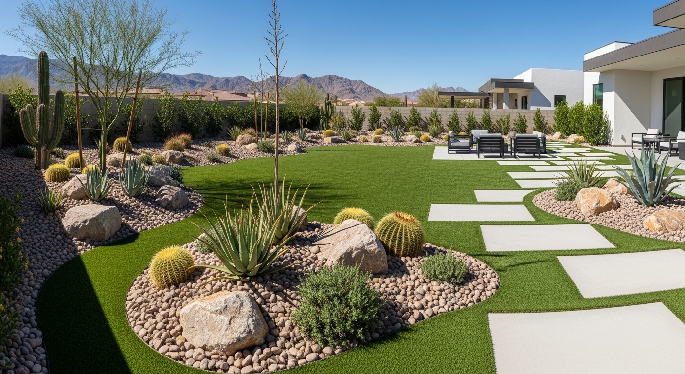 drought resistant landscaping in Las Vegas backyard