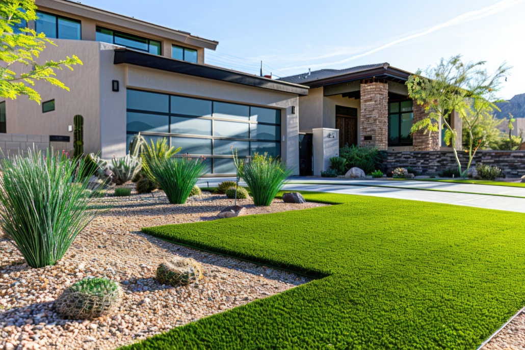 Premium synthetic turf front yard lawn in Henderson NV community